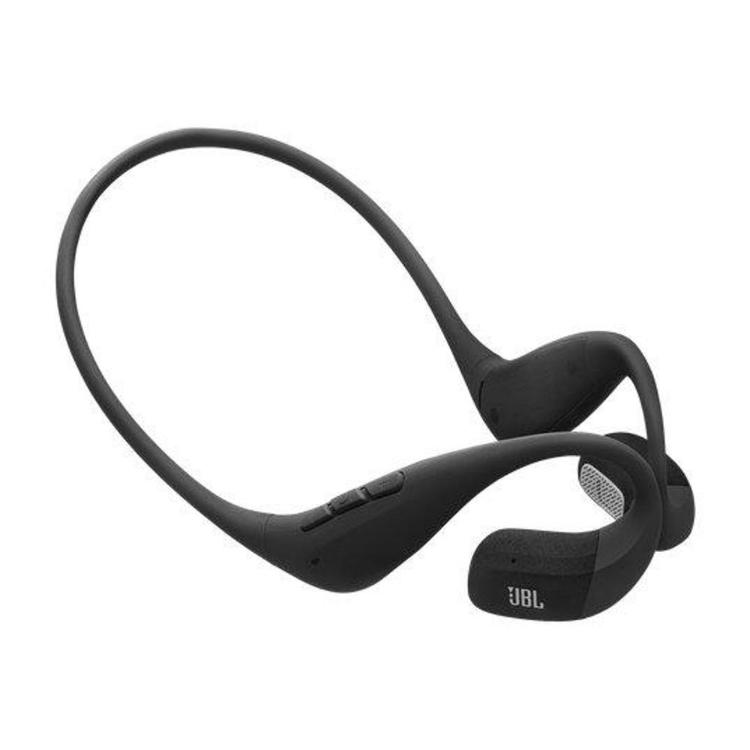 Slušalke JBL Endurance Pace Black/Grey s prilagodljivim zatilnim lokom, prikazane s sprednje strani.