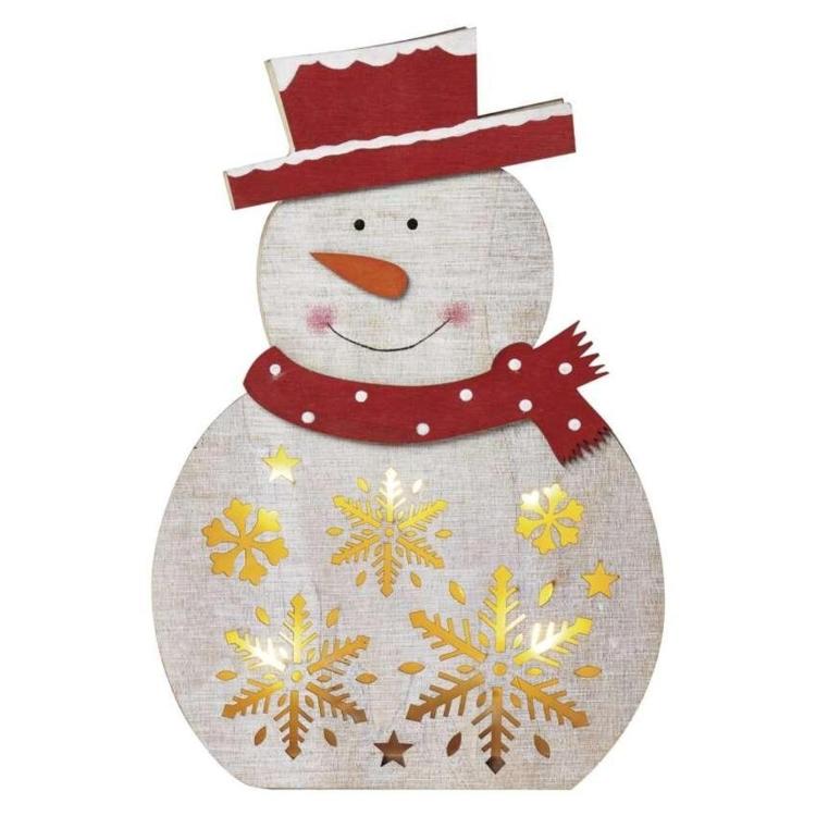 LED božični snežak lesen Emos, 30 cm, 2x AAA, notranji, topla bela