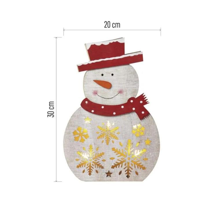 LED božični snežak lesen Emos, 30 cm, 2x AAA, notranji, topla bela