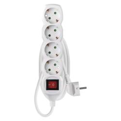 Podaljšek Emos 1,5 m / 4 vtičnice / s stikalom / beli / PVC / 1,5 mm2