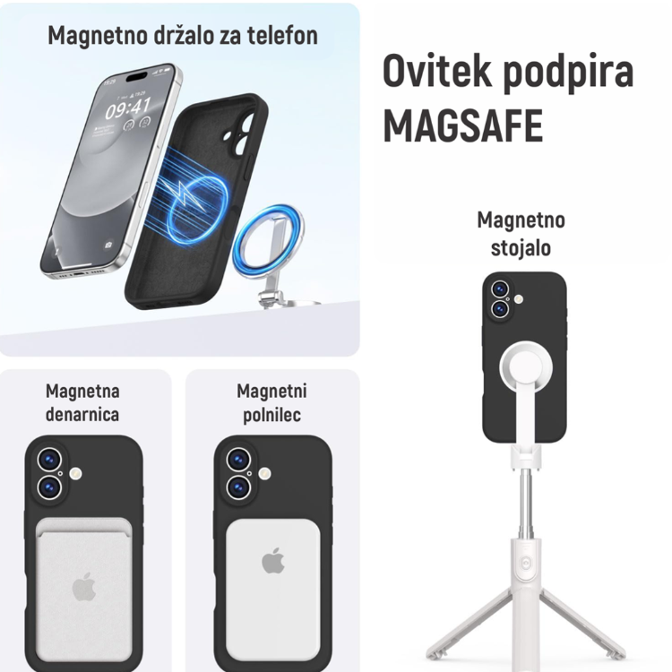 Ovitek N‑Soft Magnetic za iPhone 17 s podporo MagSafe, združljiv z magnetnimi polnilniki, denarnicami in stojali.
