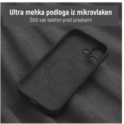 Notranjost sivega ovitka N‑Soft Magnetic z mehko podlogo iz mikrovlaken za zaščito telefona pred praskami.
