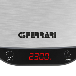 Detajl zaslona G3Ferrari tehtnice z prikazom 2300 g ter tipkama UNIT in TARE