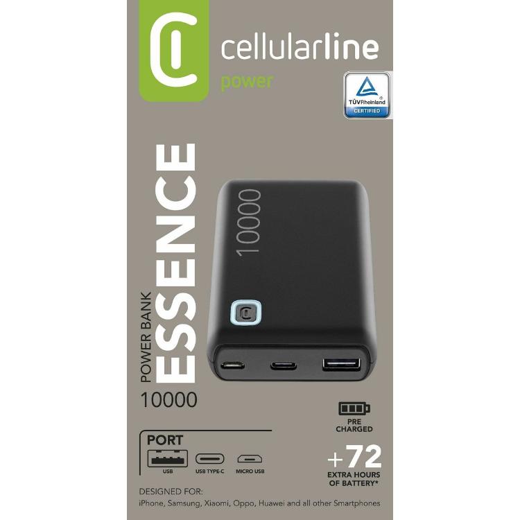 Prenosna baterija CellularLine Essence, 10000 mAh, črna