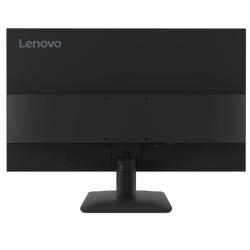 Zadnja stran Lenovo monitorja z minimalističnim črnim dizajnom in osrednjim stojalom.