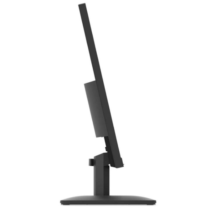 Stranski pogled na Lenovo monitor s tankim profilom in nastavljivim nagibom zaslona.