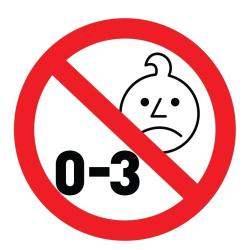 Opozorilni znak "0–3", ki označuje, da izdelek ni primeren za otroke, mlajše od 3 let.