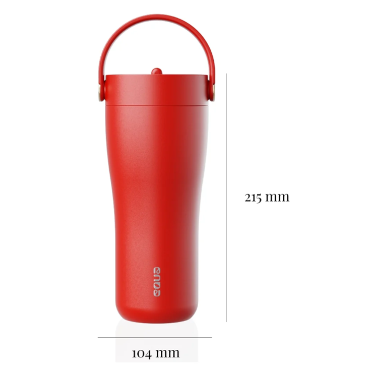 EQUA rdeča termo skodelica, višina 215 mm, širina 104 mm, ergonomska oblika z ročajem.