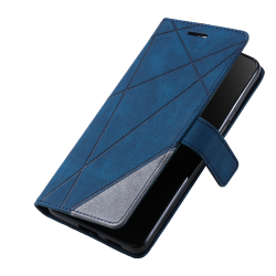 Modra preklopna torbica WLGO Lines za Samsung Galaxy S26 FE z geometrijskim vzorcem, magnetnim zapiranjem in zaščito celotnega telefona.