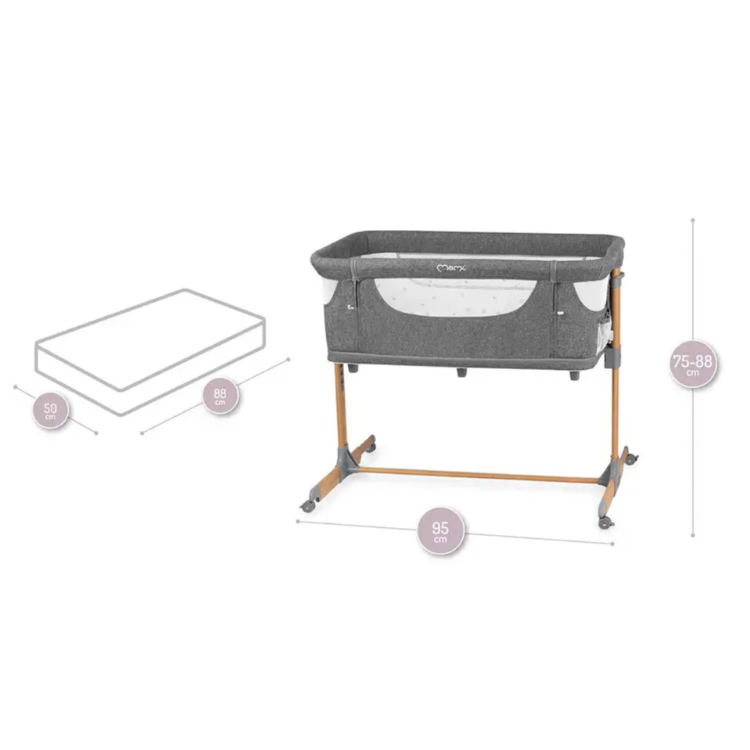 Pametna otroška postelja, stajica, nastavljiva višina + kot MoMi SMART BED 4v1, siva