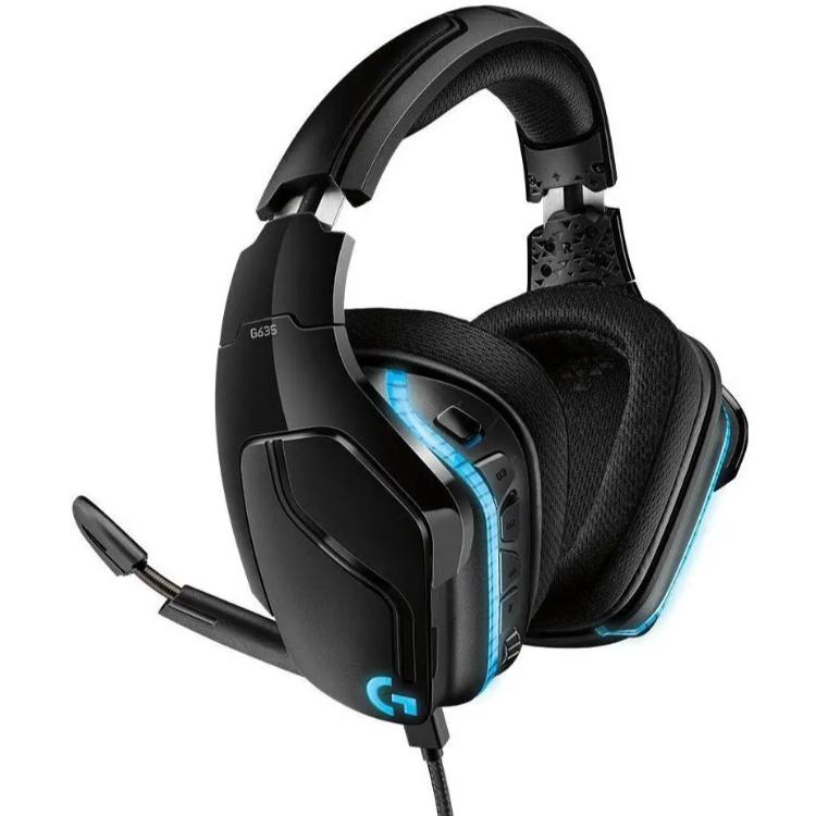 Slušalke z mikrofonom Logitech G635 7.1 LightSync, RGB, gaming, črna