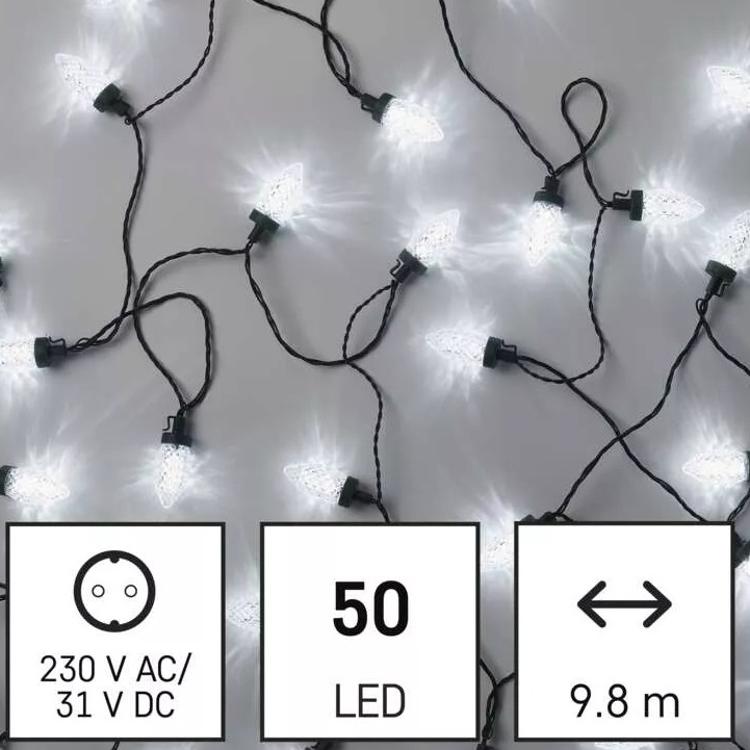 Božična veriga storžki, 50 LED, 9,8 m, zunanja in notranja, hladna bela, programi_1