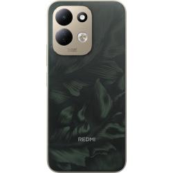 Zadnja stran pametnega telefona Redmi z dvojnim 50 MP AI fotoaparatom in temno zelenim vzorcem na hrbtni strani.