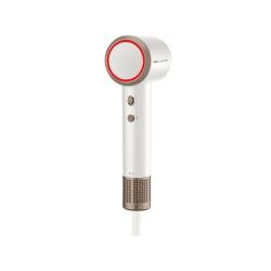 PRO IONIC AIR DRYER 1600 W, bel sušilnik za lase s prikazom temperature in elegantnim kovinskim zaključkom.