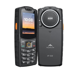 AGM Mobile M6 SE spredaj in zadaj z velikim zvočnikom ter robustnim IP68 ohišjem