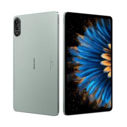 Blackview tablični računalnik v zeleni barvi, prikazan s sprednje in zadnje strani pod kotom.