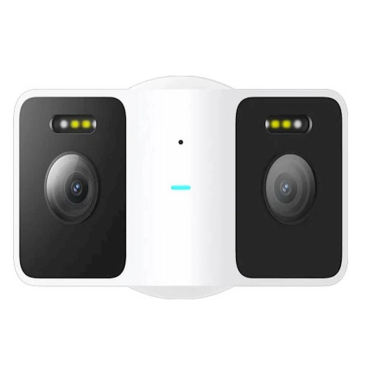 Xiaomi Outdoor Camera AW300 v beli barvi, prikazana s sprednje strani z objektivom, LED-osvetlitvijo in statusnim indikatorjem.