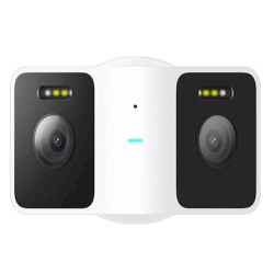 Xiaomi Outdoor Camera AW300 v beli barvi, prikazana s sprednje strani z objektivom, LED-osvetlitvijo in statusnim indikatorjem.