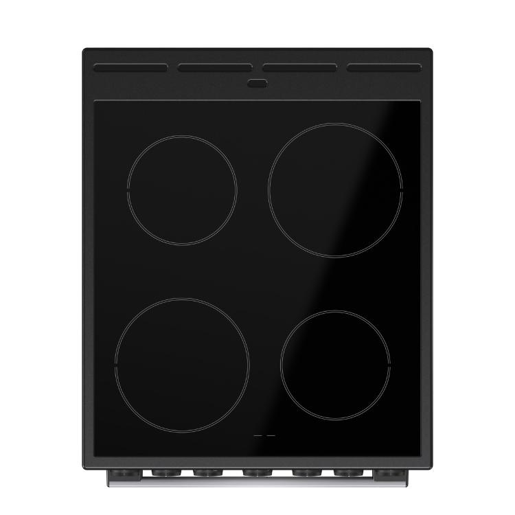 Steklokeramična kuhalna plošča električnega štedilnika Gorenje GEC5B60SG s štirimi kuhalnimi območji.