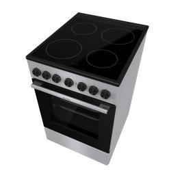 Električni štedilnik Gorenje GEC5B60SG s steklokeramično kuhalno ploščo, prikazan iz zgornje sprednje perspektive.