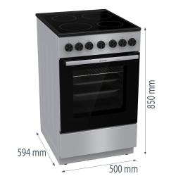 Električni štedilnik Gorenje GEC5B60SG z označenimi dimenzijami 500 × 594 × 850 mm.