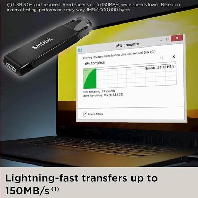 USB-C ključ SanDisk 128 GB ULTRA, 3.1 Gen1, črn_2