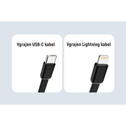 Prikaz vgrajenih kablov Chameleon: USB‑C in Lightning, namenjena polnjenju različnih naprav.