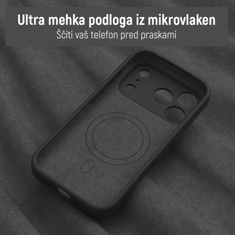 Notranjost ovitka N‑Soft Magnetic z mehko podlogo iz mikrovlaken za zaščito telefona pred praskami.