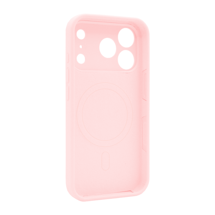 Roza silikonski ovitek N‑Soft Magnetic za Apple iPhone 17 Pro Max z vgrajenim MagSafe magnetnim obročem in mehkim mat zaključkom.