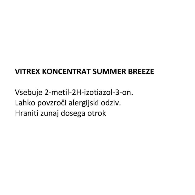 Besedilo z opozorilom o sestavi koncentrata Vitrex Summer Breeze in nevarnosti alergijske reakcije