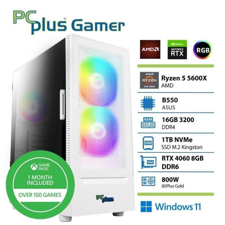 Gaming računalnik PCPLUS Gamer Ryzen 5 5600X 16GB 1TB RTX 4060 8GB Windows 11 Home+ Xbox GP bel