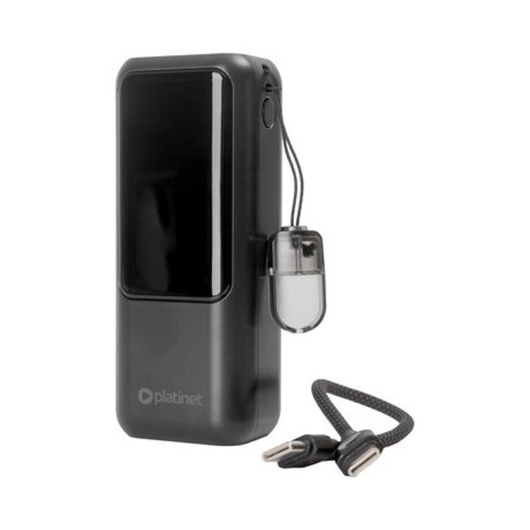 PMPB1020P z LED-zaslonom, stranskim gumbom, paščkom in kratkim USB-C kablom.