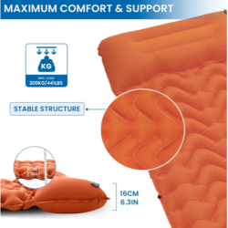 Napihljiva kamping blazina KingCamp z visoko nosilnostjo in stabilno notranjo strukturo, prikaz debeline 16 cm.