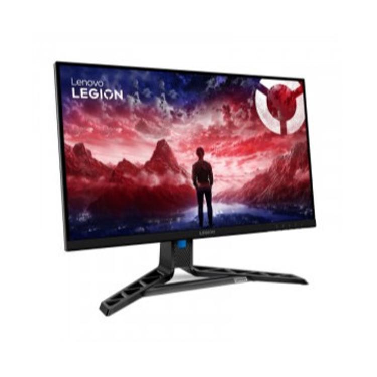 Lenovo Legion gaming monitor, sprednji kotni pogled, tanek okvir, zaslon z igralno grafiko, agresivno stojalo.