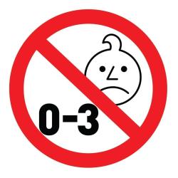 Opozorilni simbol prepovedi za otroke od 0 do 3 let zaradi majhnih delov.
