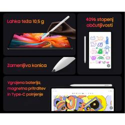 Pisalo za tablico BlackView Magnetic S Pen Gen2, stylus pisalo za TAB 18, magnetno pritrjevanje, 4096 stopenj občutljivosti, polnilna baterija, USB Type-C polnjenje, ultra lahka teža, bela