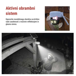 GoSmart IP-1200 zunanja vrtljiva kamera, prikazana z aktivnim obrambnim sistemom, LED osvetlitvijo in zvočno sireno za odvračanje vsiljivcev.