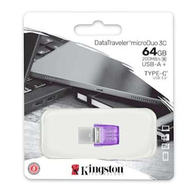 USB ključ Kingston DataTraveler microDuo 3C, USB-C, USB 3.2 Gen 1, OTG, 64 GB s pokrovčkom