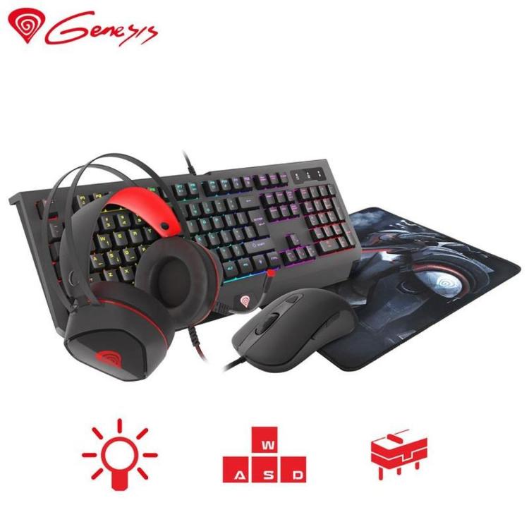 Gaming set 4v1 Genesis Cobalt 330, tipkovnica, miška, slušalke, podloga
