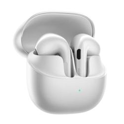Xiaomi Buds 6 bele barve v odprti polnilni škatlici, obe slušalki vstavljeni, spredaj viden LED indikator stanja.