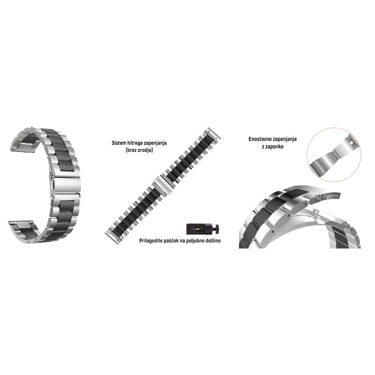 Kovinski pašček 22 mm, Silver Black_1
