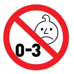 Opozorilni znak "0–3", ki označuje, da izdelek ni primeren za otroke, mlajše od 3 let.