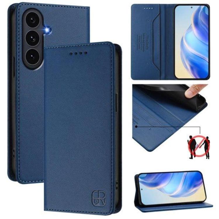 Temno modra preklopna torbica WRC za Samsung Galaxy S26 FE z mehkim notranjim TPU vložkom za dodatno zaščito pred udarci in padci.