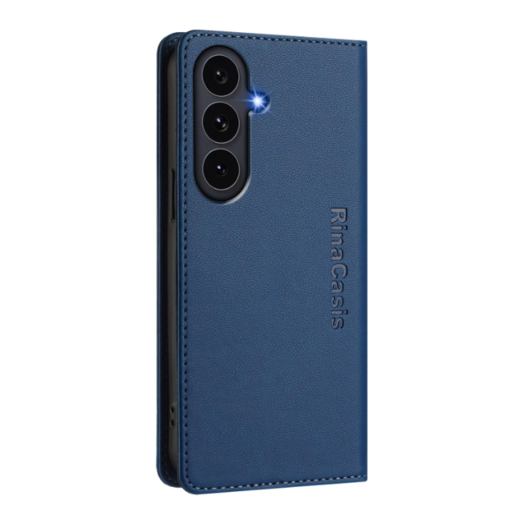 Temno modra preklopna torbica WRC za Samsung Galaxy S26 FE z zaščito hrbtne strani, kamer in magnetnim zapiranjem.