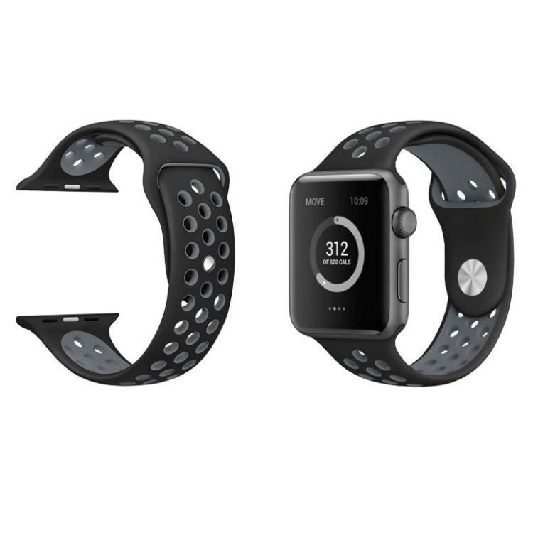 Silikonski pašček Sport za Apple Watch, 42/44/45 mm, črno-siv_1