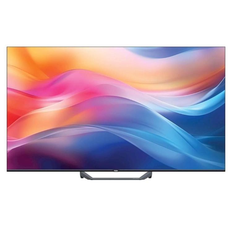 Sprednji pogled TV Haier z živahnimi QLED barvami na velikem brezrobem zaslonu.