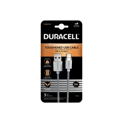 Polnilni kabel Duracell USB-A na USB-C v sivi barvi, dolžina 1 m