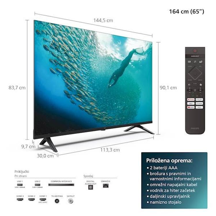 Televizor Philips 65PUS7009, LED 4K UHD, Smart TV, diagonala 165 cm