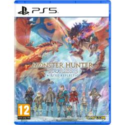 Igra Monster Hunter Stories 3: Twisted Reflection za PlayStation 5 v fizični embalaži, z epskim spopadom pošasti in skupino pustolovcev ter oznako PEGI 12.