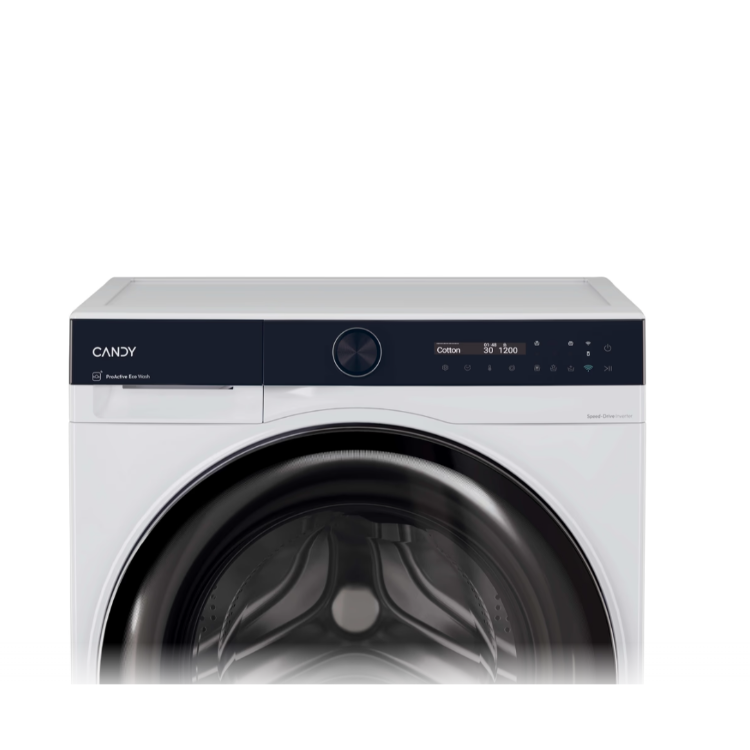 Zgornji del pralnega stroja Candy z upravljalno ploščo in digitalnim zaslonom